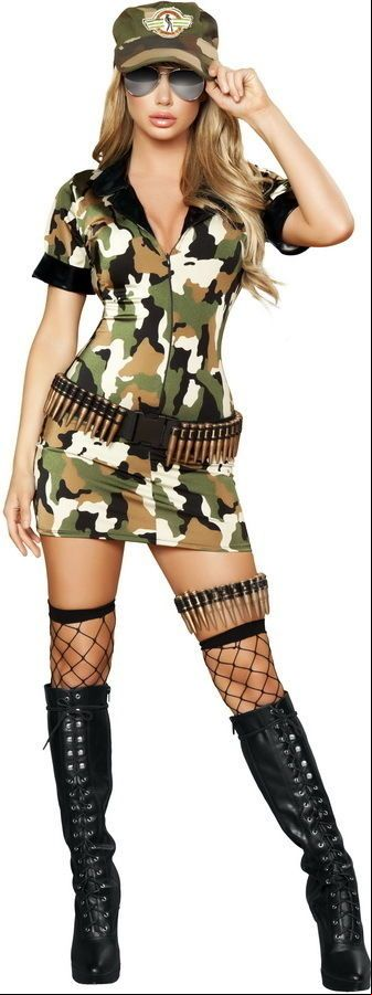 new sexy womens militia army soldier pilot camo babe military halloween costume